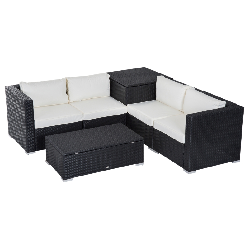 【Furniture】6pc Rattan Wicker Set Garden Sectional Furniture Storage w/Cushion
