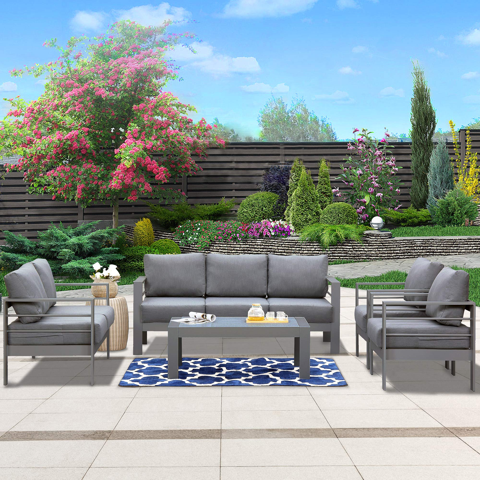 【Home&Garden】Aluminum Outdoor Patio Furniture Set, Modern Patio Conversation Sets