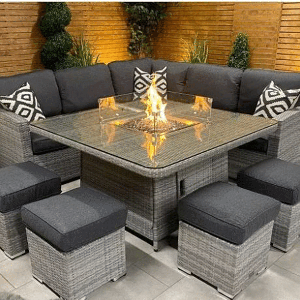 Chimes - Stone Grey Milan Deluxe Corner Dining Set With Firepit Table hotsale
