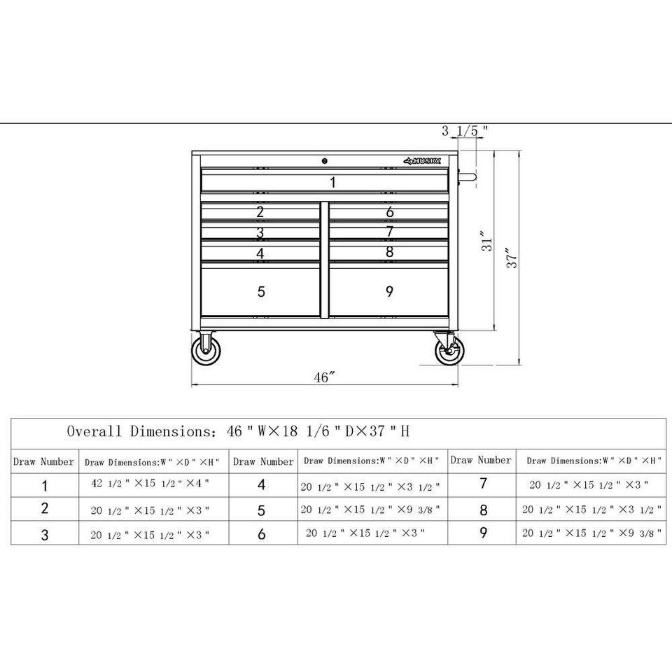46 in. 9 Drawer Mobile Storage Cabinet with Solid Wood Top.
