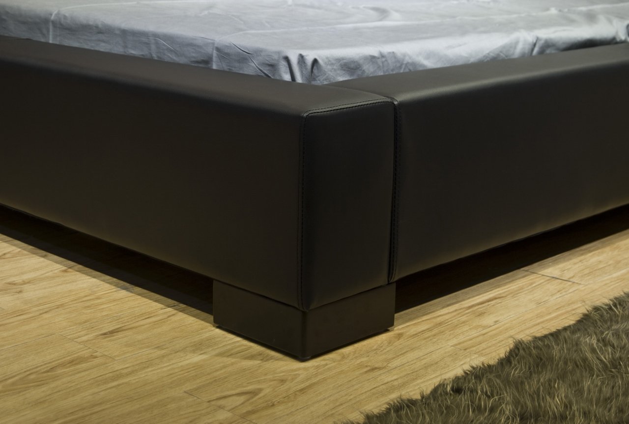 【Furniture】Classic Symmetrical Bed, California King Size Bed Frame, Color Black Upholstered Platform Bed