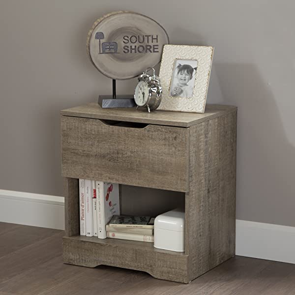 South Shore Trinity 1-Drawer Nightstand, Gray Oak with Cut-Out Handles