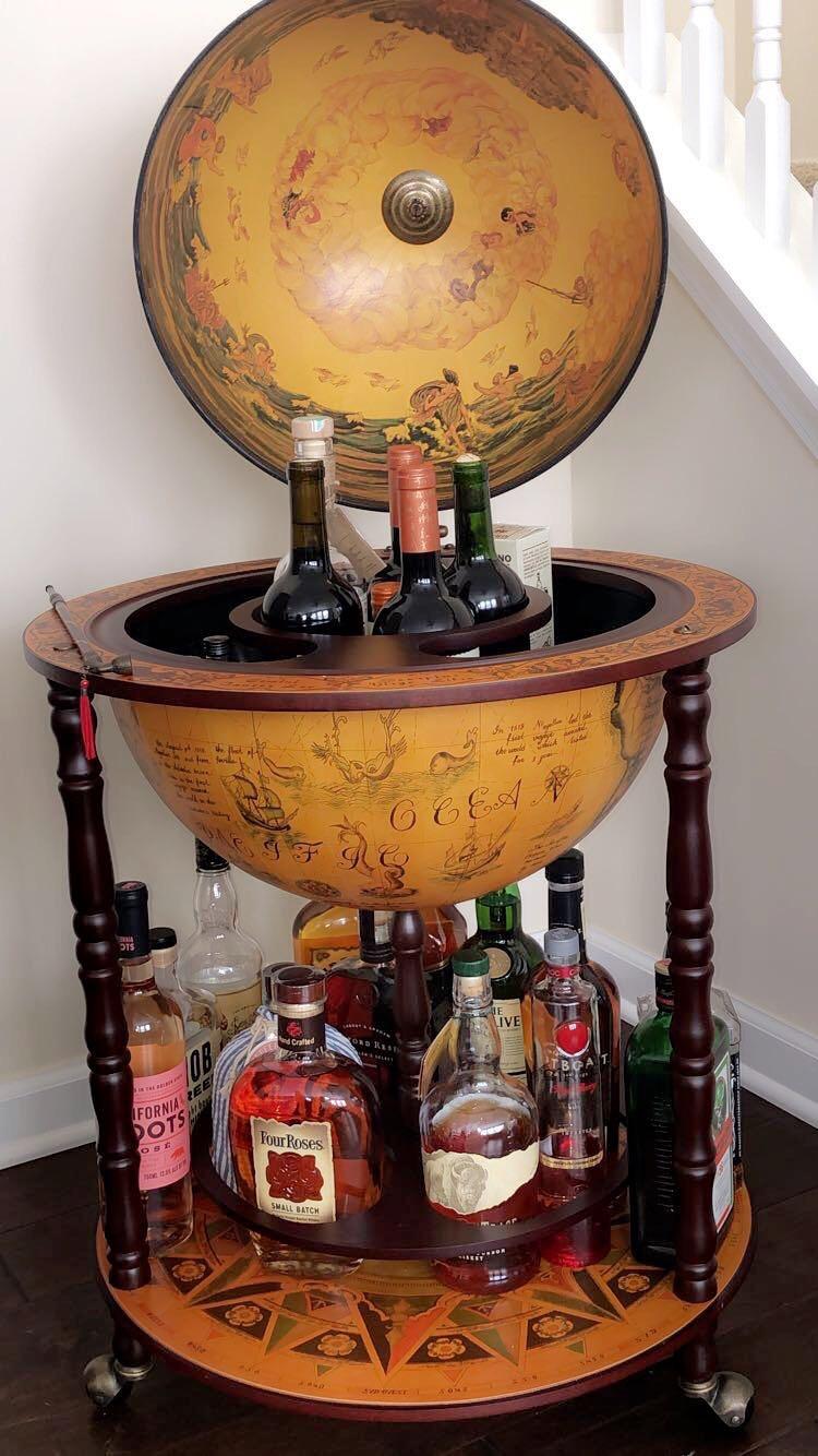 【Furniture】Design Toscano Sixteenth-Century Italian Replica Globe Bar Cart Cabinet on Wheels, 38