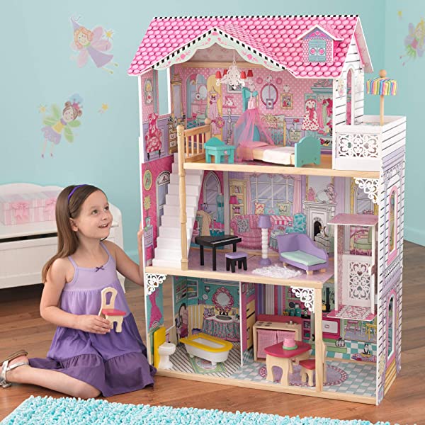 KidKraft Annabelle Wooden Dollhouse with Elevator, Balcony and 17 Accessories, Gift for Ages 3+