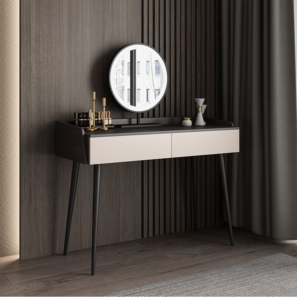 【Furniture】Vanity For Bedroom Modern Bedroom Dresser Vanity Desk with 2 Drawers, 1 Stool & LED Mirror