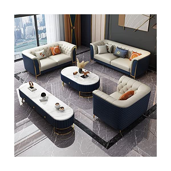 Sofa Bed Small Apartment Living Room Modern Minimalist Corner Combination Chaise Sofa with Coffee Table and TV Cabinet(Five-Piece Set)