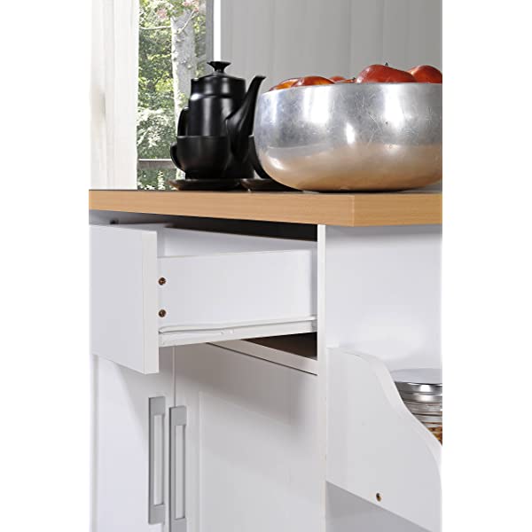 Hodedah Kitchen Island with Spice Rack, Towel Rack & Drawer, Black with Beech Top Black-beech